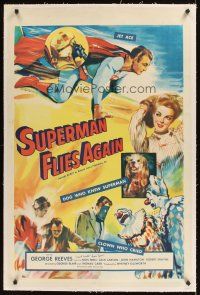 1a488 SUPERMAN FLIES AGAIN linen signed 1sh '54 by Noel Neill, art of super hero George Reeves!