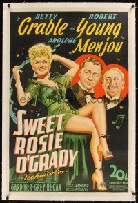 1a490 SWEET ROSIE O'GRADY linen 1sh '43 stone litho of sexy Betty Grable, Robert Young & Menjou!