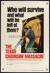 1a499 TEXAS CHAINSAW MASSACRE linen 1sh '74 Tobe Hooper cult classic slasher horror!