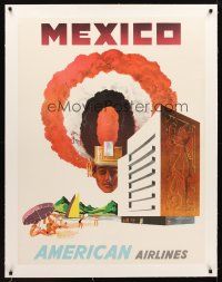 1a048 AMERICAN AIRLINES MEXICO linen travel poster '50s cool artwork by Loweree!
