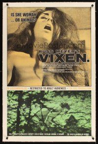 1a516 VIXEN linen 1sh '68 classic Russ Meyer, sexy naked Erica Gavin, is she woman or animal?