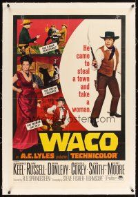 1a518 WACO linen 1sh '66 Howard Keel came to steal a town & take sexy Jane Russell!
