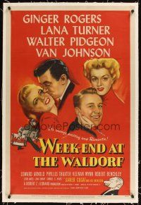 1a519 WEEK-END AT THE WALDORF linen style C 1sh '45 Ginger Rogers, Lana Turner, Pidgeon, Johnson