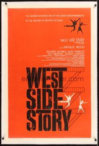1a520 WEST SIDE STORY linen pre-Awards 1sh '61 Academy Award winning classic musical, wonderful art!