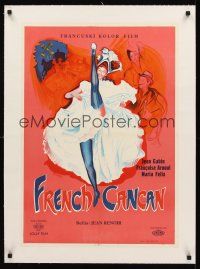 1a086 FRENCH CANCAN linen Yugoslavian '57 Jean Renoir, art of Moulin Rouge showgirl by Rene Peron!