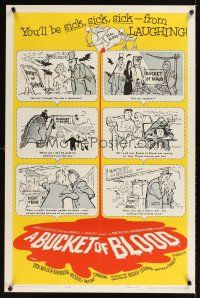 1b048 BUCKET OF BLOOD 1sh '59 Roger Corman, AIP, great comic cartoon monster art!