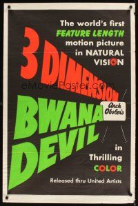 1b049 BWANA DEVIL teaser 1sh '53 3D, a lion in your lap, a lover in your arms!