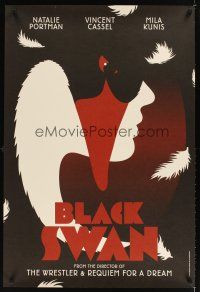 1b095 BLACK SWAN heavy stock English teaser 1sh '10 Natalie Portman, cool face in swan retro design!