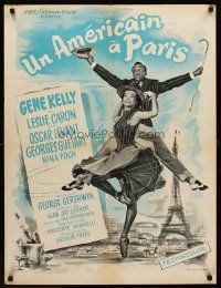 1b148 AMERICAN IN PARIS French 23x32 R60s great art of Gene Kelly dancing w/sexy Leslie Caron!