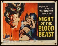 1b025 NIGHT OF THE BLOOD BEAST 1/2sh '58 art of sexy girl & monster hand holding severed head!