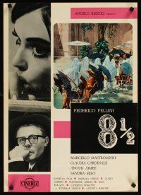 1b201 8 1/2 Italian photobusta '63 Federico Fellini classic, Mastroianni, ladies w/umbrellas!