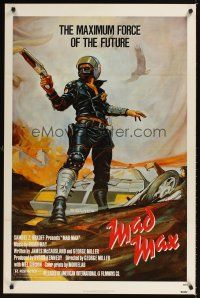 1b063 MAD MAX 1sh '80 cool art of wasteland cop Mel Gibson, George Miller Australian sci-fi classic