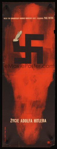 1b196 CRIMES OF ADOLF HITLER Polish 11x31 '64 German documentary, wild artwork of flaming swastika!