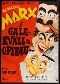 1b171 NIGHT AT THE OPERA Swedish R72 great Hirschfeld-like art of Groucho, Chico & Harpo Marx!