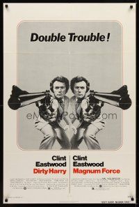 1c090 DIRTY HARRY/MAGNUM FORCE 1sh '75 cool mirror image of Clint Eastwood, double trouble!