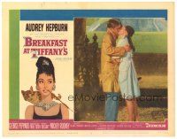 1c255 BREAKFAST AT TIFFANY'S LC #2 '61 c/u of Audrey Hepburn & George Peppard kissing in the rain!