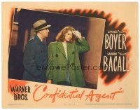 1c278 CONFIDENTIAL AGENT LC '45 Charles Boyer looks at Lauren 'The Look' Bacall feeling faint!