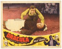 1c293 DRACULA LC #6 R51 Tod Browning, Dwight Frye as Renfield over fallen housemaid!
