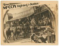 1c299 FIGHTING FOR JUSTICE LC '32 Tim McCoy on horseback with other men outside building!