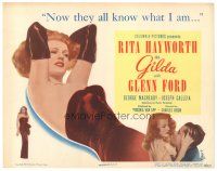 1c189 GILDA TC '46 sexiest Rita Hayworth in sheath dress & about to kiss Glenn Ford, classic!