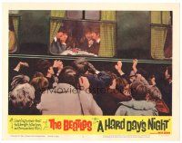 1c319 HARD DAY'S NIGHT LC #4 '64 crowd of fans mob all four Beatles eating inside of train!