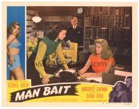 1c361 MAN BAIT LC #3 '52 Marguerite Chapman glares at sexy bad girl Diana Dors in library!