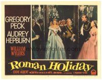 1c404 ROMAN HOLIDAY LC #6 '53 Audrey Hepburn in full princess outfit escorted into room!