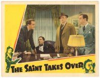 1c409 SAINT TAKES OVER LC '40 George Sanders & two men standing around dead body at desk!