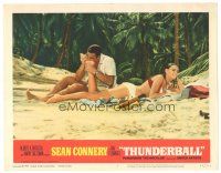1c434 THUNDERBALL LC #5 '65 Sean Connery as James Bond with sexy Claudine Auger on beach!