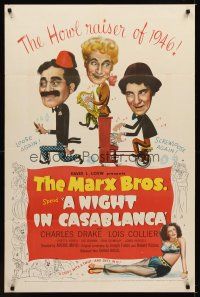 1c116 NIGHT IN CASABLANCA 1sh '46 wonderful art of The Marx Brothers, Groucho, Chico & Harpo!