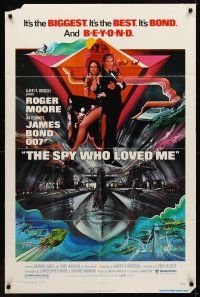 1c128 SPY WHO LOVED ME 1sh '77 cool artwork of Roger Moore as James Bond by Bob Peak!