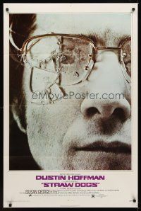 1c130 STRAW DOGS 1sh '72 Sam Peckinpah, full c/u of Dustin Hoffman with broken glasses!
