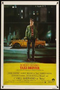 1c133 TAXI DRIVER 1sh '76 classic art of Robert De Niro by cab, directed by Martin Scorsese!
