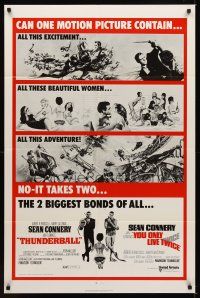 1c137 THUNDERBALL/YOU ONLY LIVE TWICE 1sh '71 Sean Connery's two biggest James Bonds of all!