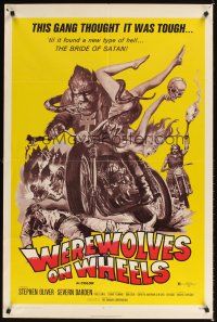 1c143 WEREWOLVES ON WHEELS 1sh '71 great artwork of wolfman biker on motorcycle by Joseph Smith!