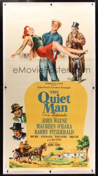 1d170 QUIET MAN linen 3sh '51 great artwork of John Wayne carrying Maureen O'Hara, John Ford