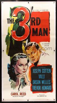 1d174 THIRD MAN linen 3sh R56 different art of Orson Welles, Cotten & Valli, classic film noir!