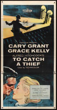 1d096 TO CATCH A THIEF 3sh '55 romantic close up art of Grace Kelly & Cary Grant, Alfred Hitchcock