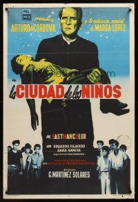 1d109 LA CIUDAD DE LOS NINOS Argentinean '57 Arturo de Cordova, art of priest carrying injured boy!