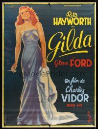 1d241 GILDA linen French 1p R72 art of sexy Rita Hayworth full-length in sheath dress by Grinsson!