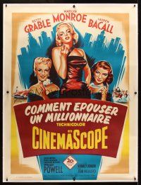 1d242 HOW TO MARRY A MILLIONAIRE linen French 1p R50s Marilyn Monroe, Grable, Bacall, Grinsson art!