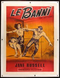 1d250 OUTLAW linen French 1p R60s different art of Jane Russell & Jack Buetel, Howard Hughes