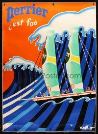 1d190 PERRIER C'EST FOU linen 47x64 French advertising poster '81 fantastic Bernard Villemot art!
