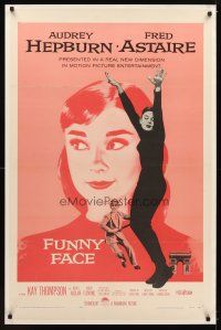 1d119 FUNNY FACE 1sh '57 art of Audrey Hepburn close up & full-length + Fred Astaire!