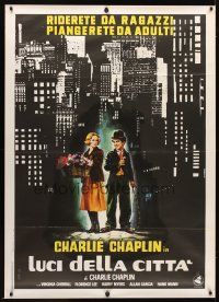 1d211 CITY LIGHTS linen Italian 1p R70s different art of Charlie Chaplin & Cherrill by Casaro!