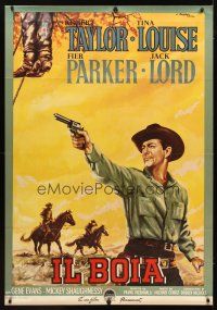 1d214 HANGMAN linen Italian 1p '59 different art of cowboy Robert Taylor with gun by L. Palermo!