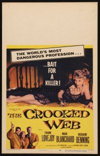 1d032 CROOKED WEB WC '55 art of super sexy bad girl Mari Blanchard on bed with gun!