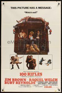 1e003 100 RIFLES style A 1sh '69 Jim Brown, sexy Raquel Welch & Burt Reynolds on back of train!