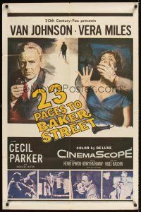 1e006 23 PACES TO BAKER STREET 1sh '56 cool artwork of Van Johnson & scared Vera Miles!