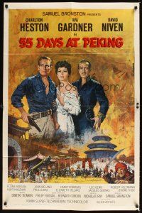 1e009 55 DAYS AT PEKING 1sh '63 art of Charlton Heston, Ava Gardner & David Niven by Terpning!